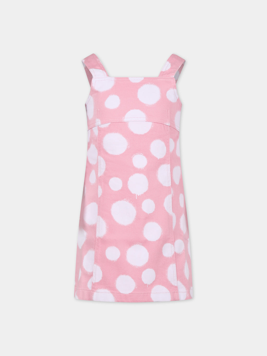 Pink casual dress for girl with polka dots